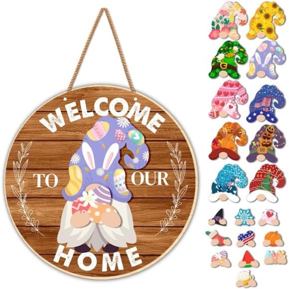 Interchangeable Welcome Sign for Front Door Welcome to Our Home Wreath Sign - Picture 1 of 8